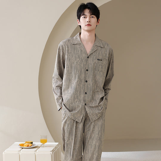 Herren-Pyjama-Set, Baumwolle, Langarm, klassisch