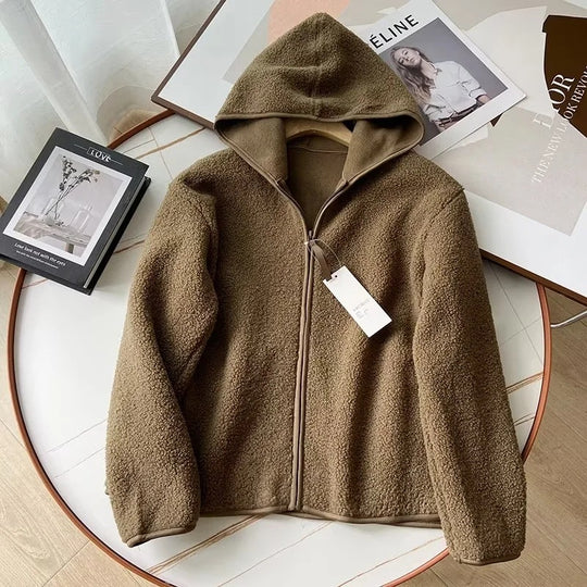 Kapuzenjacke aus Lammfleece-Imitat mit Reißverschluss