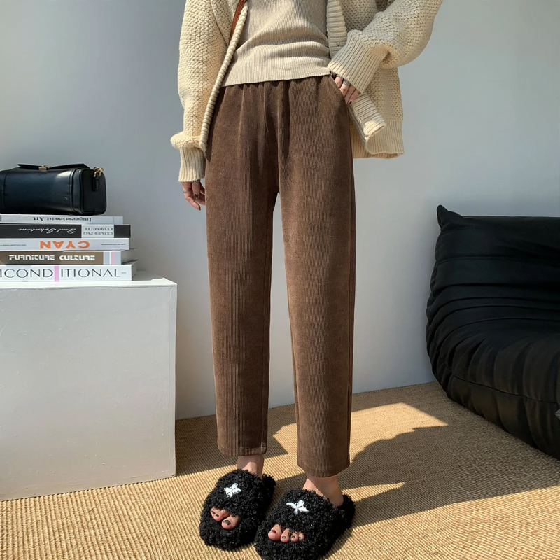 Damen-Cordhose, verkürzt, lockere Passform