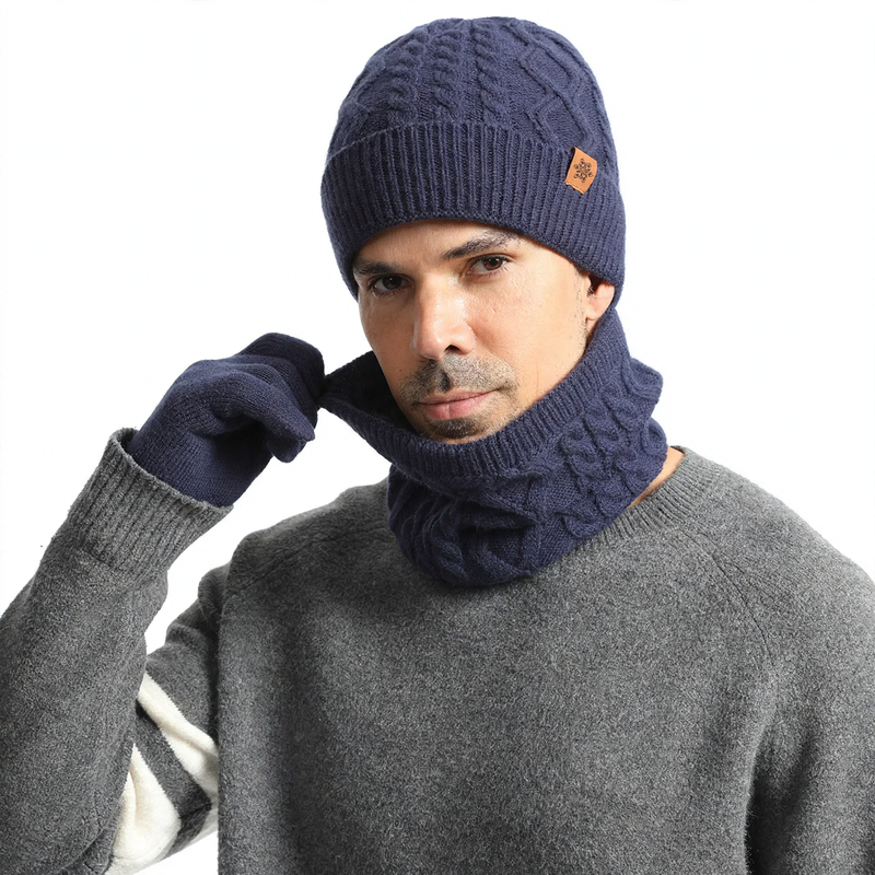 Strick-Set für Herren: Mütze, Schal und Handschuhe