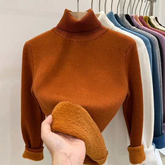 Damen-Rollkragenpullover, gefüttert, warm, Langarm