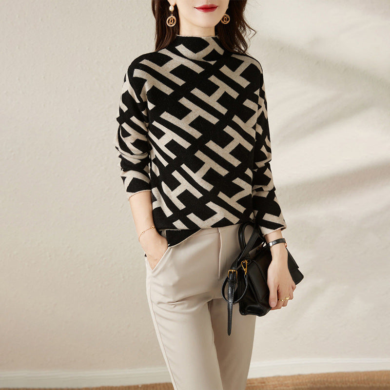 Damen-Strickpullover mit Buchstaben-Muster