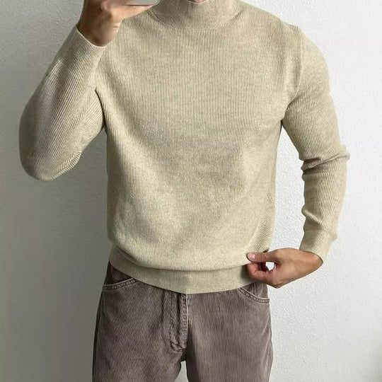 Herren-Strickpullover, Stehkragen, körperbetont