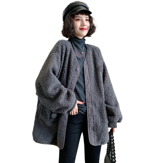 Lammfleece-Mantel, Oversized, Winter