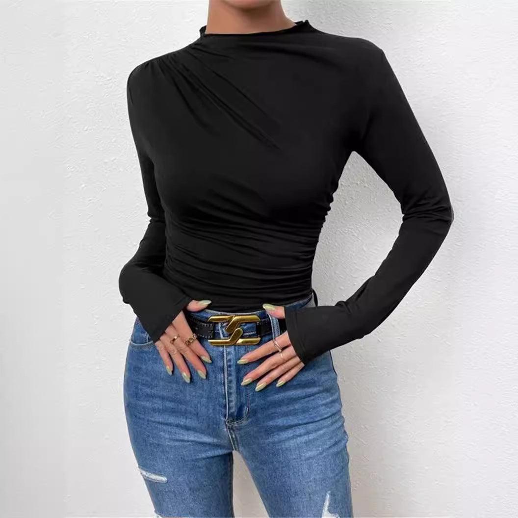 Damen-Langarmshirt mit Raffungen, körperbetont