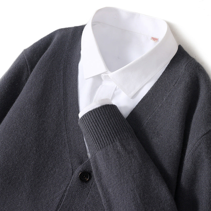 Herren-Strickjacke mit V-Ausschnitt, Wolle