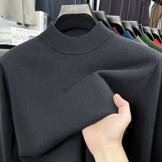 Herren-Wollpullover mit Stehkragen, schlicht und warm