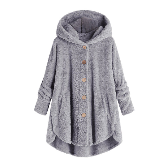 Damen-Plüschjacke mit Knopfleiste, asymmetrisch