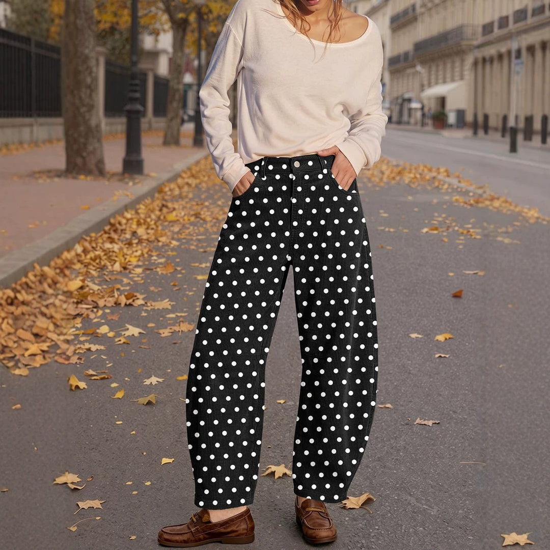 Cordhose mit Gummibund und Punktemuster