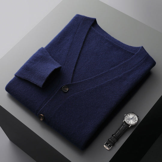 Herren-Strickjacke mit V-Ausschnitt, Wolle