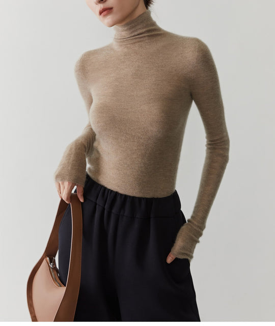 Damen-Kaschmirpullover mit Stehkragen, nahtlos