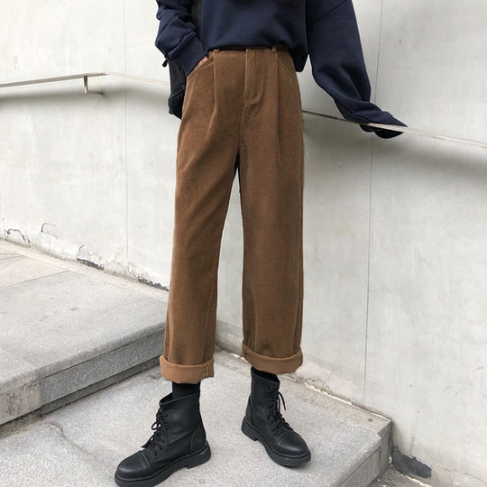 Kord-Hose im Anzug-Stil, weit geschnitten
