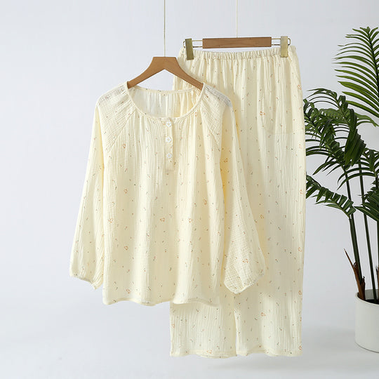 Damen-Pyjama-Set, 100% Baumwolle, langärmelig, süßes Design