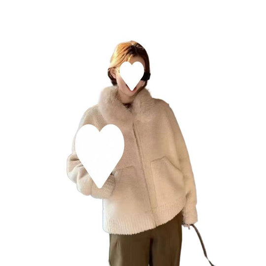 Damen-Lammfellimitat-Jacke mit Kragen