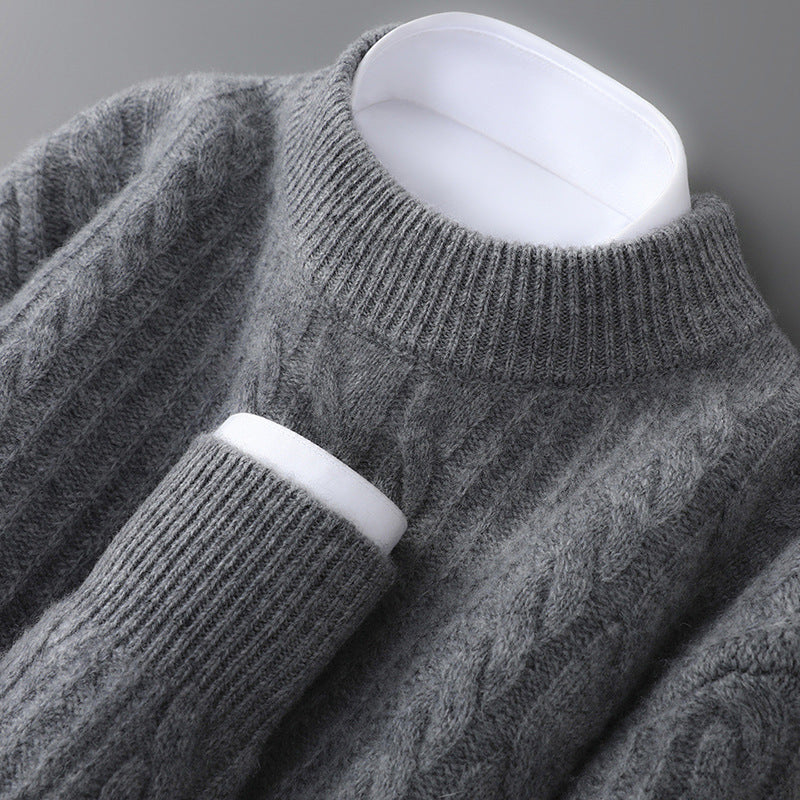 Herren-Wollpullover, 100% Wolle, Stehkragen, locker