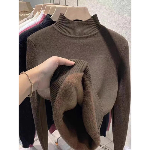 Gefütterter Damen-Strickpullover mit hohem Kragen
