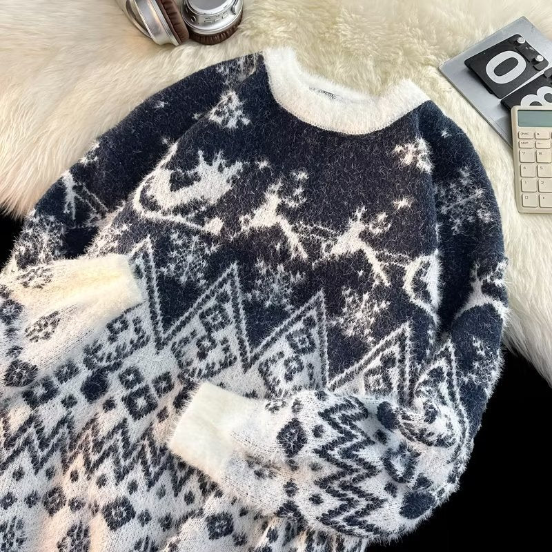 Retro-Weihnachtspullover für Herren, lockere Passform