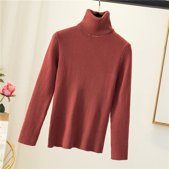Damen-Rollkragenpullover, schmal geschnitten, einfarbig