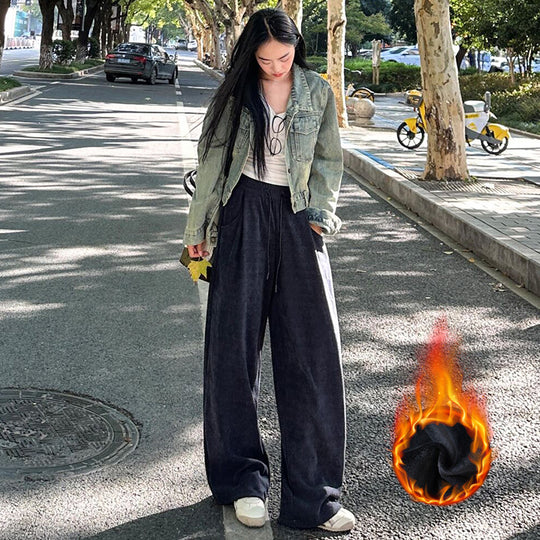 Damen-Cordhose, weit geschnitten, hohe Taille, gefüttert