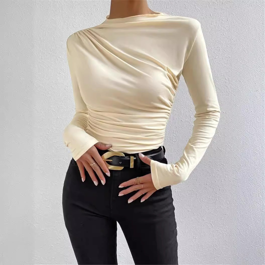 Damen-Langarmshirt mit Raffungen, körperbetont