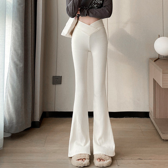 Elastische Damen-Cordhose mit hohem Bund und Schlag