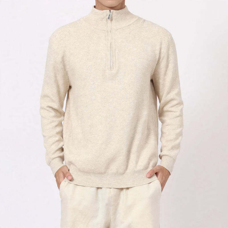 Herren-Wollpullover mit Stehkragen und Reißverschluss
