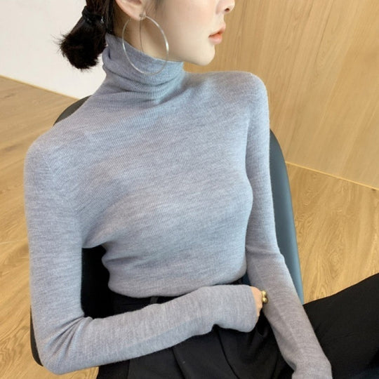 Damen-Strickpullover, figurbetont, mit Stehkragen