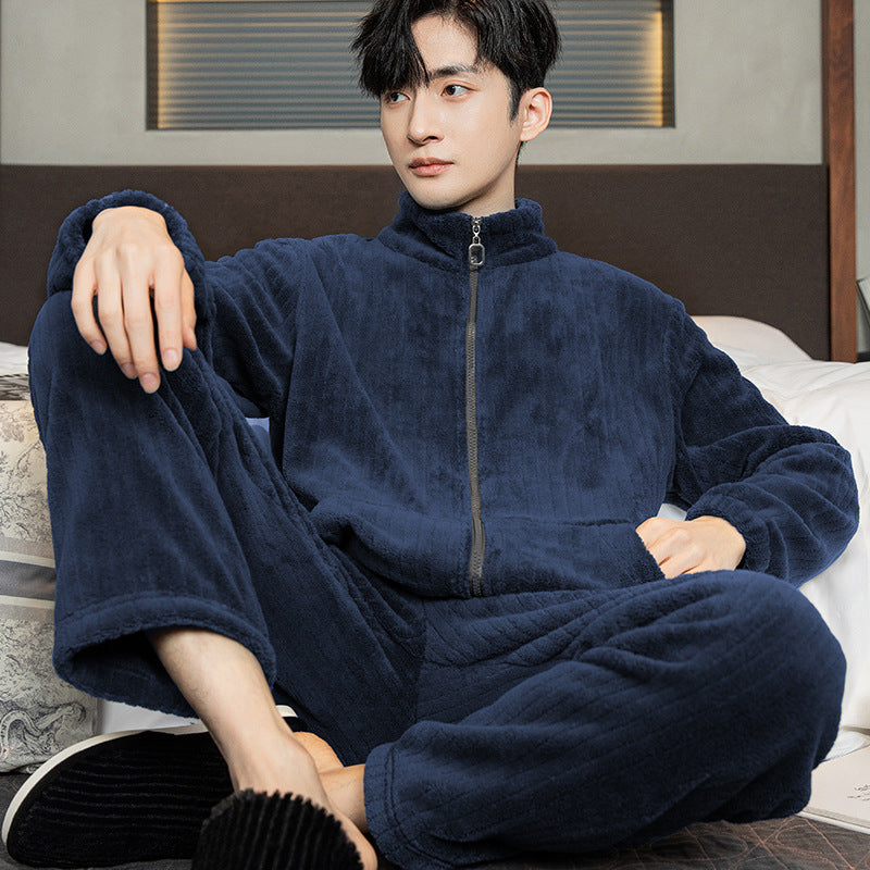 Paar-Pyjama-Set, Korallenfleece, warm mit Reißverschluss