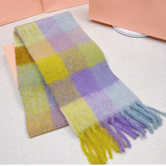 Langer Regenbogen-Schal aus Mohair-Wollmischung