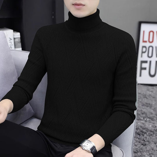 Herren-Strickpullover mit Zopfmuster und Rollkragen
