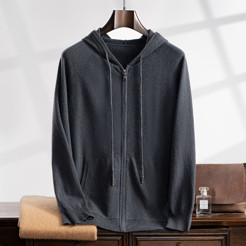 Herren-Kaschmir-Strickjacke mit Kapuze