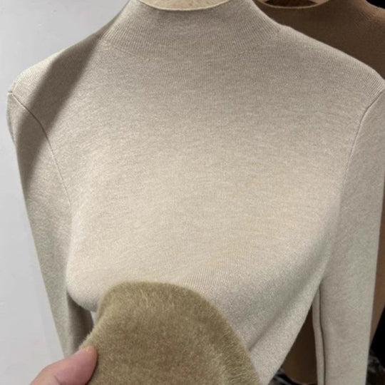 Damen-Strickpullover mit Stehkragen und Fleecefutter