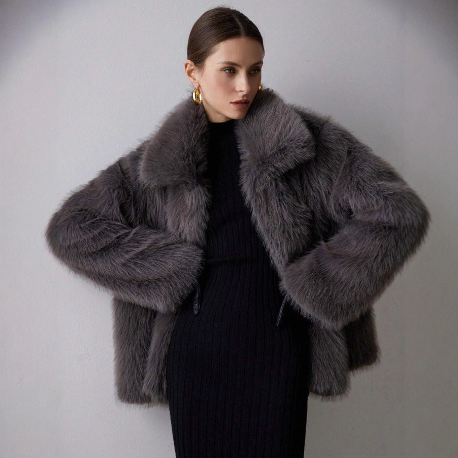 Elegante Damen-Kunstpelzjacke in Unifarben
