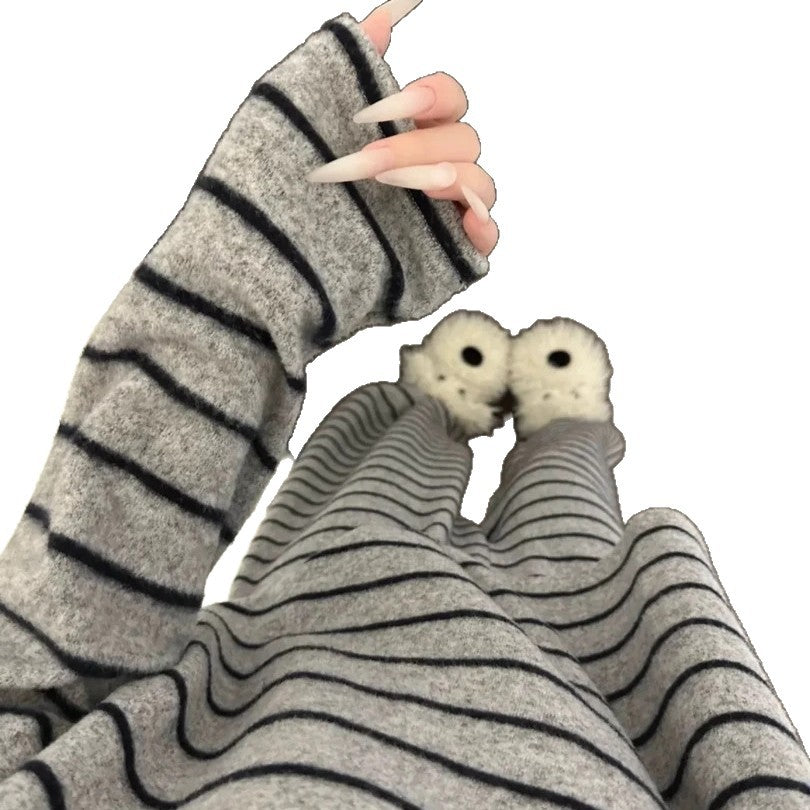 Damen-Hausanzug, gestreift, Thermo-Material, Winter