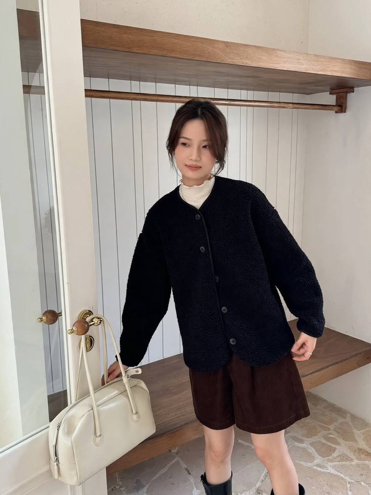 Lammfell-Imitat Strickjacke, locker, warm