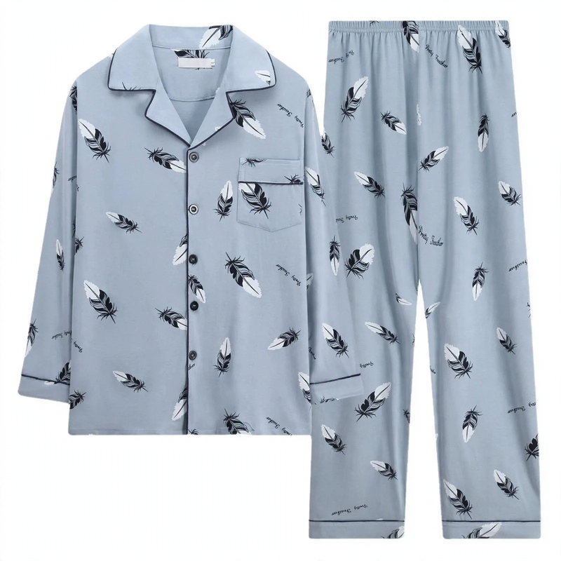 Herren-Pyjama-Set, 100% Baumwolle, Langarm