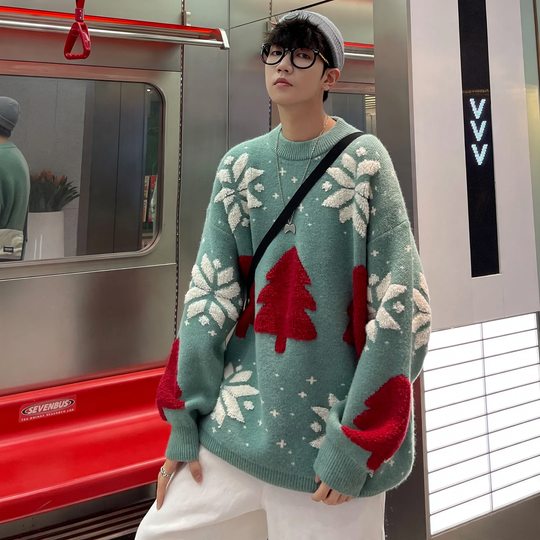 Weihnachtspullover mit Rentier-Motiv im Oversize-Look