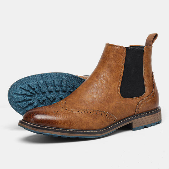 Herren Chelsea-Stiefel, Brogue-Design, atmungsaktiv