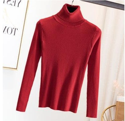 Damen-Rollkragenpullover, schmal geschnitten, einfarbig