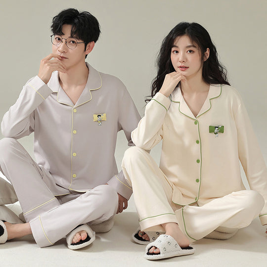 Paar-Pyjama-Set, langärmelig, schlichtes Design