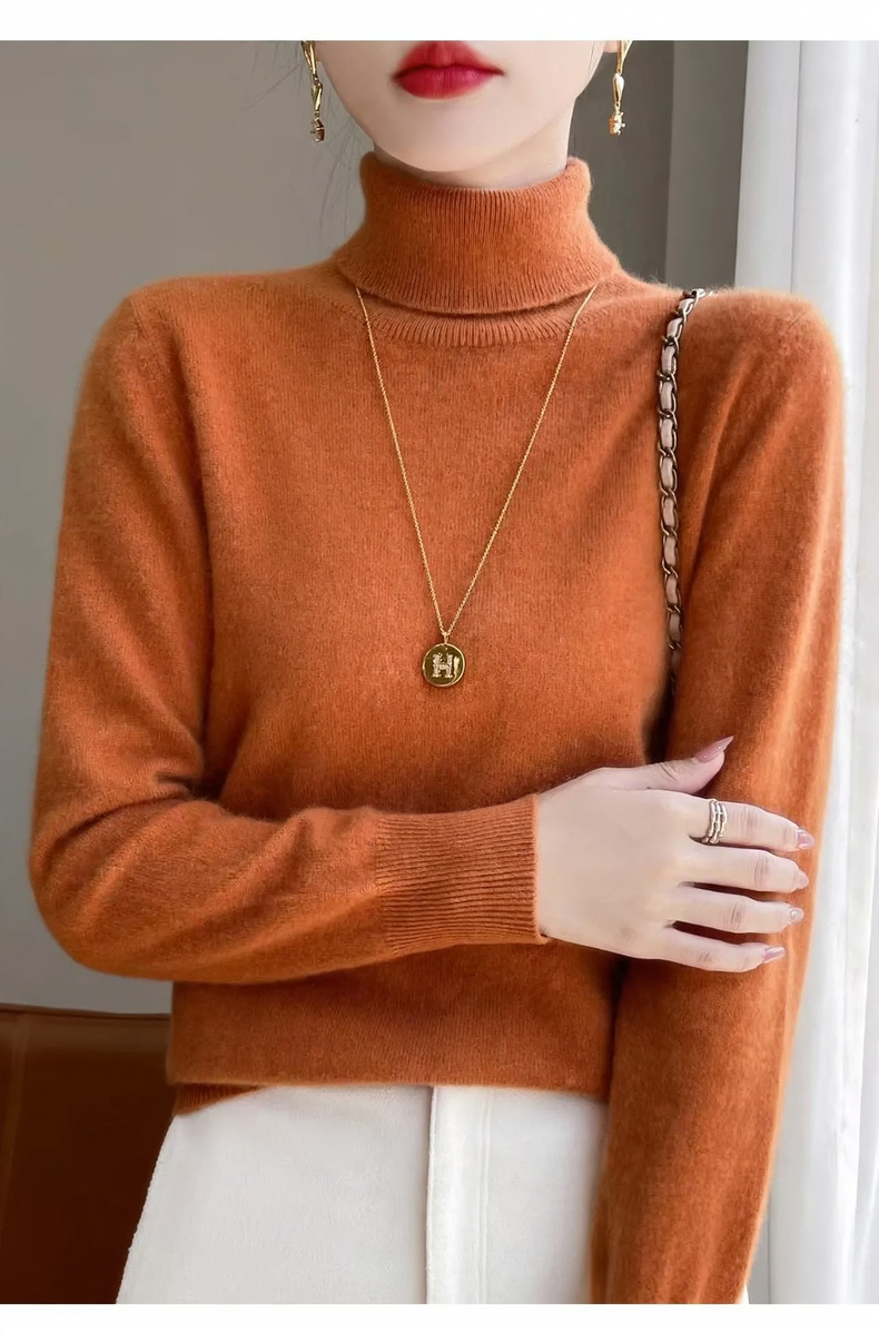 Damen-Wollpullover, hochgeschlossen, feiner Strick