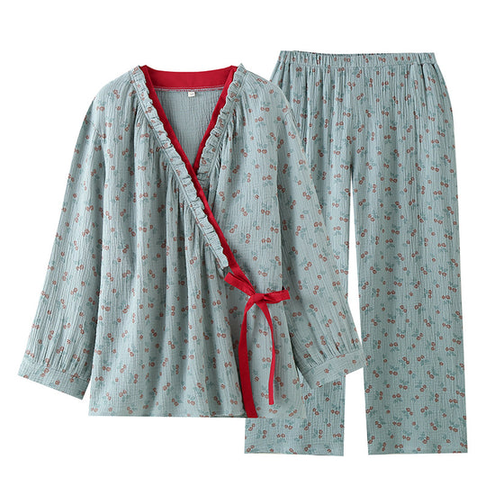 Damen-Pyjama-Set im Kimono-Stil mit Blumenmuster