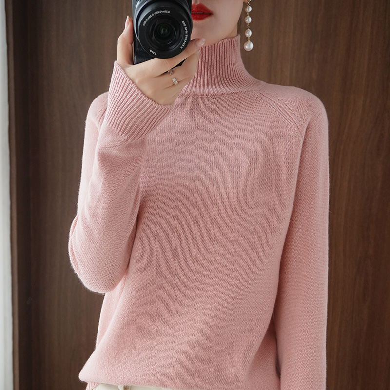 Damen-Strickpullover, hoher Kragen, einfarbig, locker