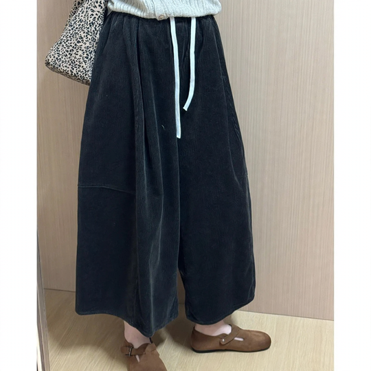 Damen-Cordhose mit weitem Bein und elastischem Bund