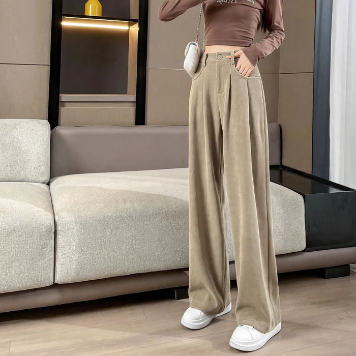 Kord-Hose mit weitem Bein, High-Waist, gefüttert