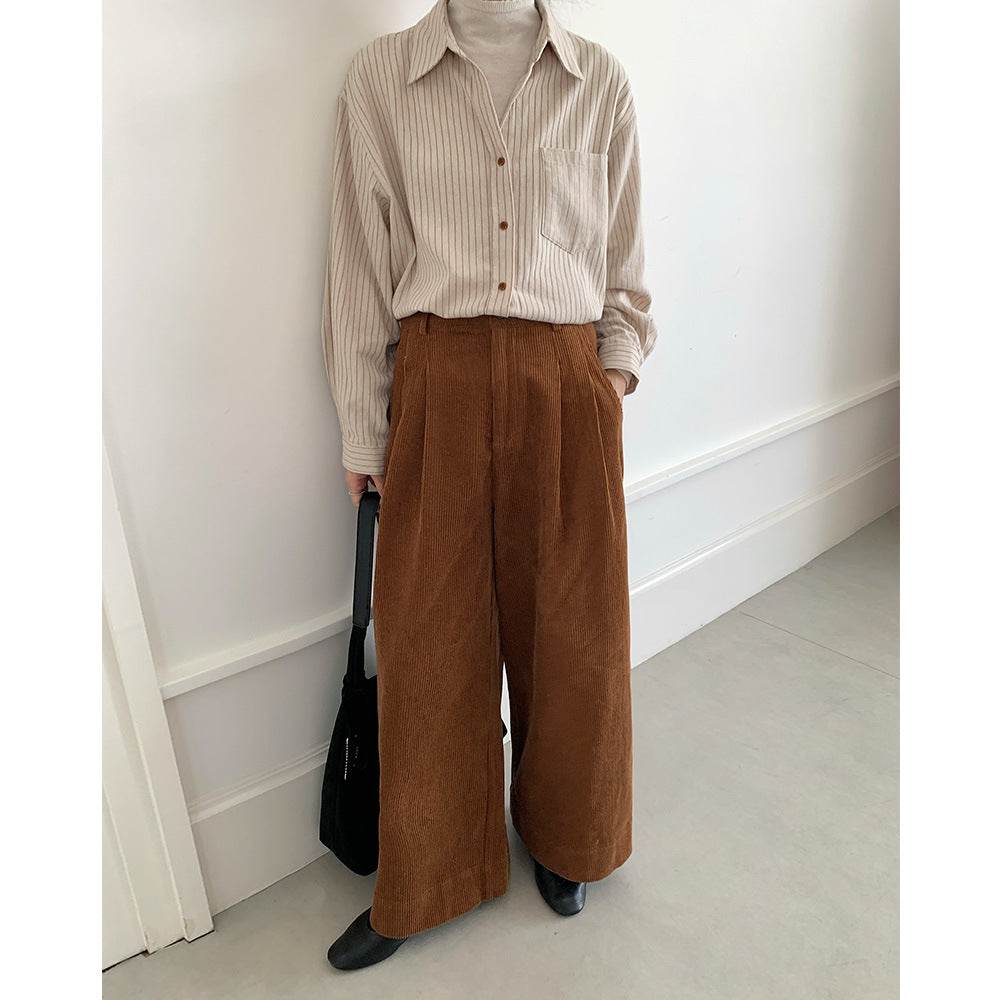 Damen-Cordhose mit weitem Bein, hohe Taille