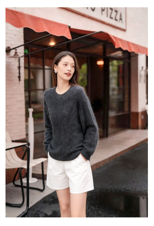 Damen-Strickpullover aus Wollmischung mit V-Ausschnitt