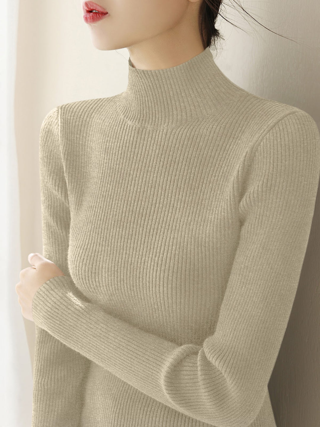 Damen-Strickpullover mit Stehkragen, schmal geschnitten