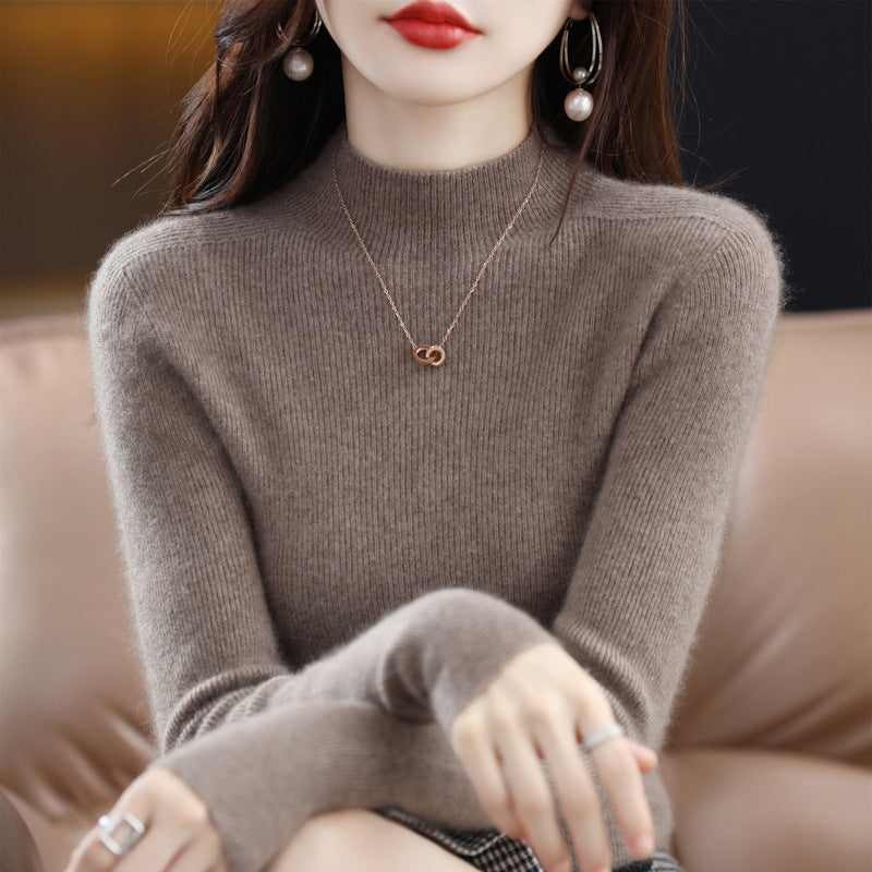 Damen-Kaschmirpullover, nahtlos, 100% Wolle, Stehkragen