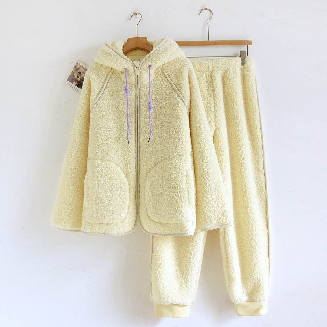 Lammfleece-Imitat Hausanzug-Set mit Kapuze für Paare